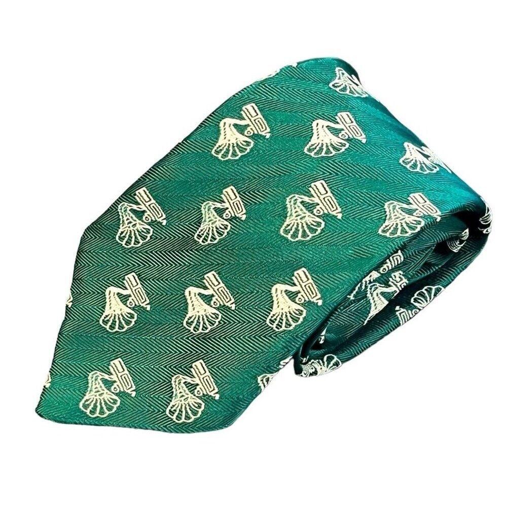 Vintage Rhodia Phonograph Music French Repp Mens Necktie Tie Emerald Green